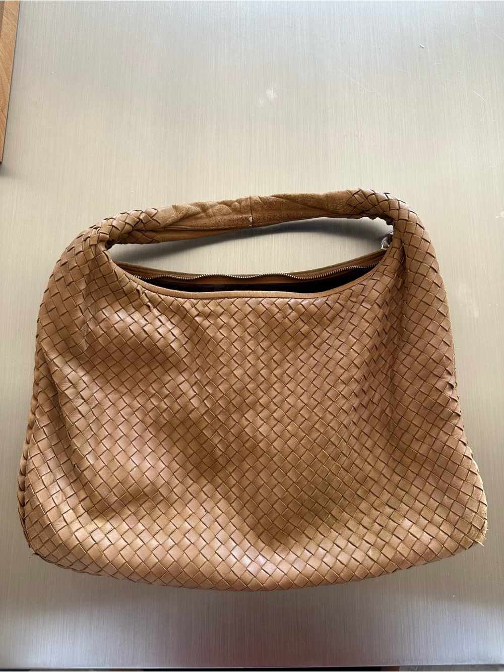 Bottega Veneta Intrecciato Hobo Bag Tan